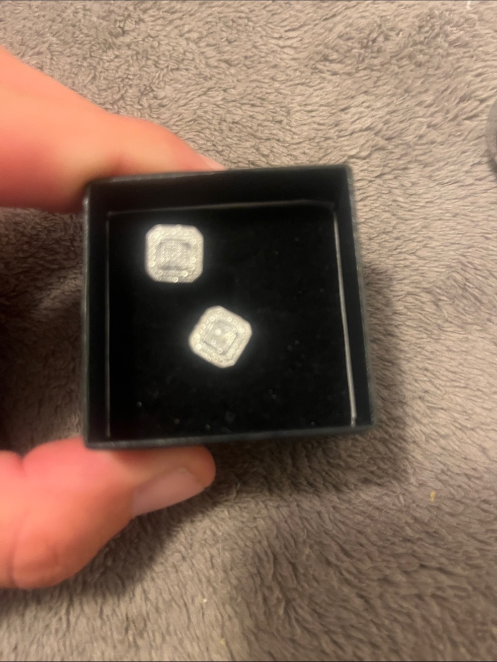 Square Halo Stud Earrings - Silver Tone